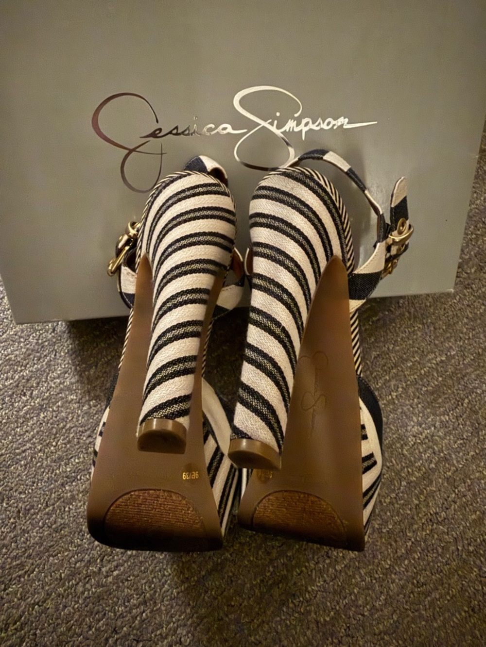 Jessica Simpson Navy and White Striped Platform Heels - Picture 4 of 11